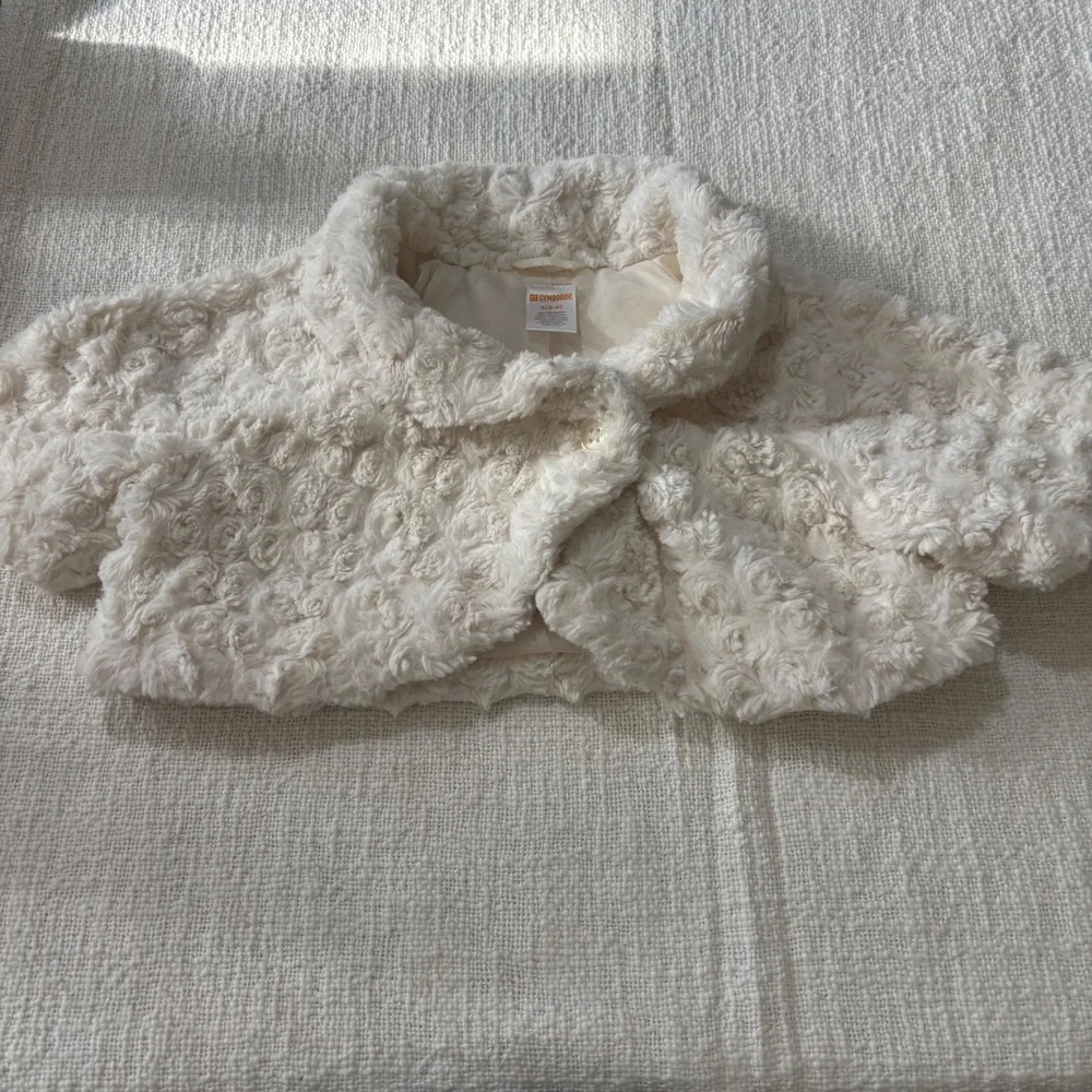 Gymboree Girls Faux Fur Bolero Shrug Bundle Black Rhinestone Ivory Rosette S 5-6